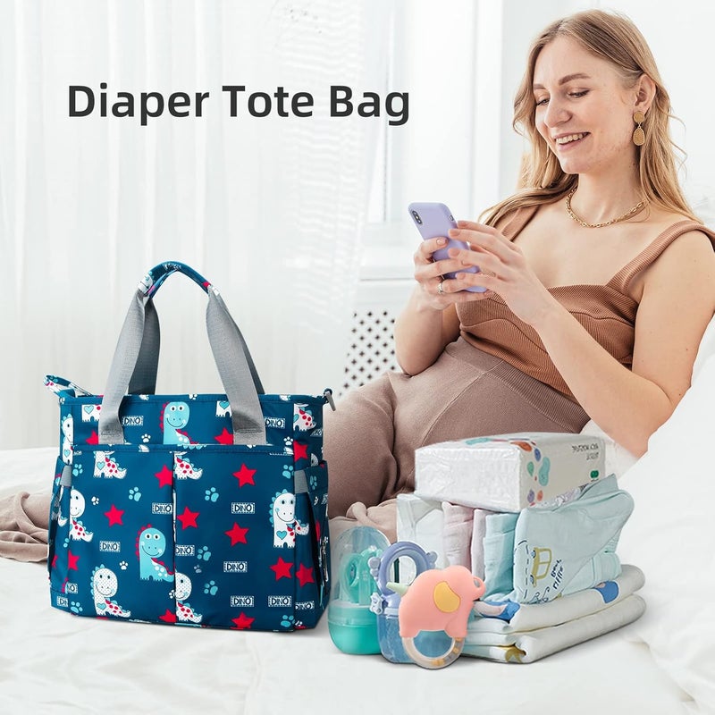 PHEBEN Store Diaper Bag Tote Satchel Waterproof Messenger Baby Diaper Bags for Mom and Dad Multifunction Medium Travel Tote Bags(Cute Dinosaur) - Image 2